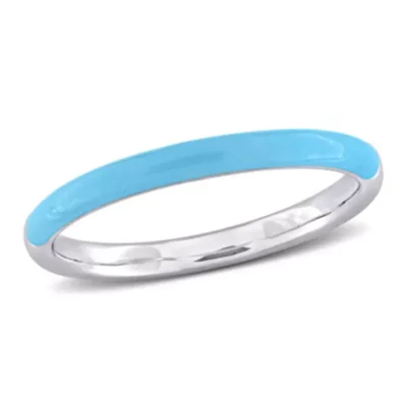 Casual Light Blue Enamel Band Ring Sterling Silver