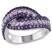 Amethyst and Rose de France Triple Row Twist Ring Sterling Silver with Black Rhodium Plated