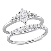 Diamond Wedding Ring Set 14K White Gold