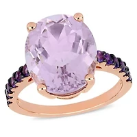 Amethyst and Rose de France Ring Plated Sterling Silver with Black Rhodium