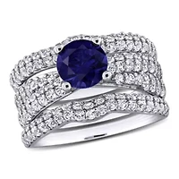 Lab Created Blue Sapphire and White Bridal Ring Set Sterling Silver