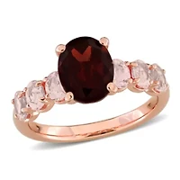 Garnet & Morganite Cocktail Ring in Rose Plated Sterling Silver