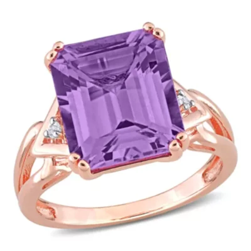 Amethyst & White Topaz Ring Rose Plated Sterling Silver