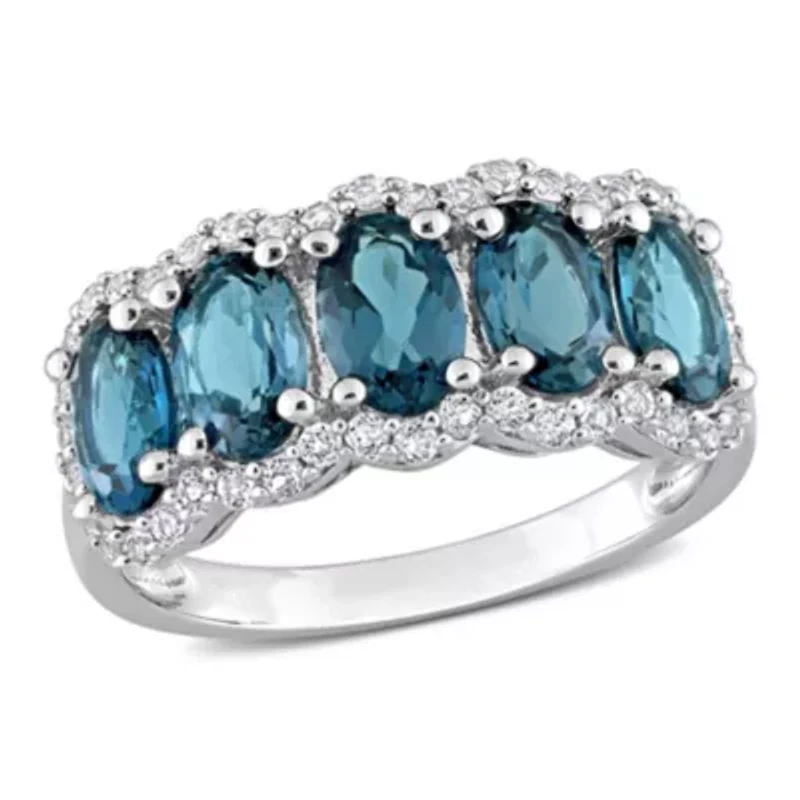 London Blue Topaz & White Ring Sterling Silver