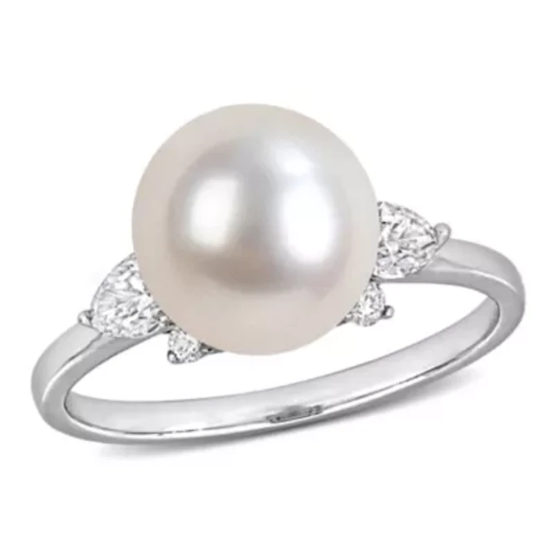 Diamond & 8-8.5mm White South Sea Cultured Pearl Ring 14K Gold