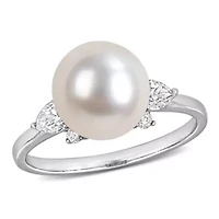 Diamond & 8-8.5mm White South Sea Cultured Pearl Ring 14K Gold
