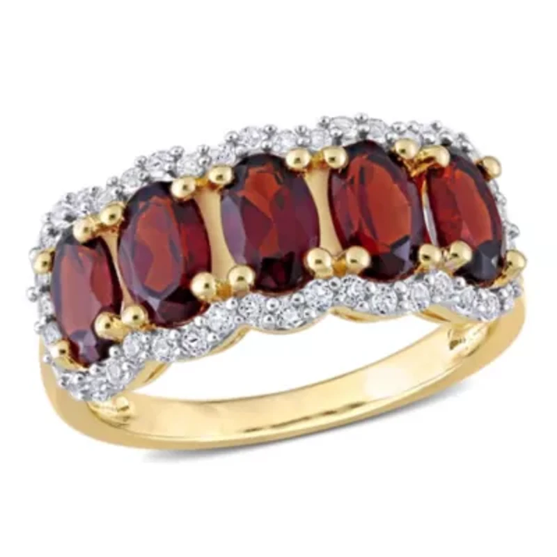 Garnet & White Topaz Ring Yellow Plated Sterling Silver