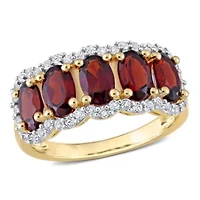 Garnet & White Topaz Ring Yellow Plated Sterling Silver