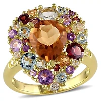 Diamond & Multi Gemstone Ring Yellow Plated Sterling Silver