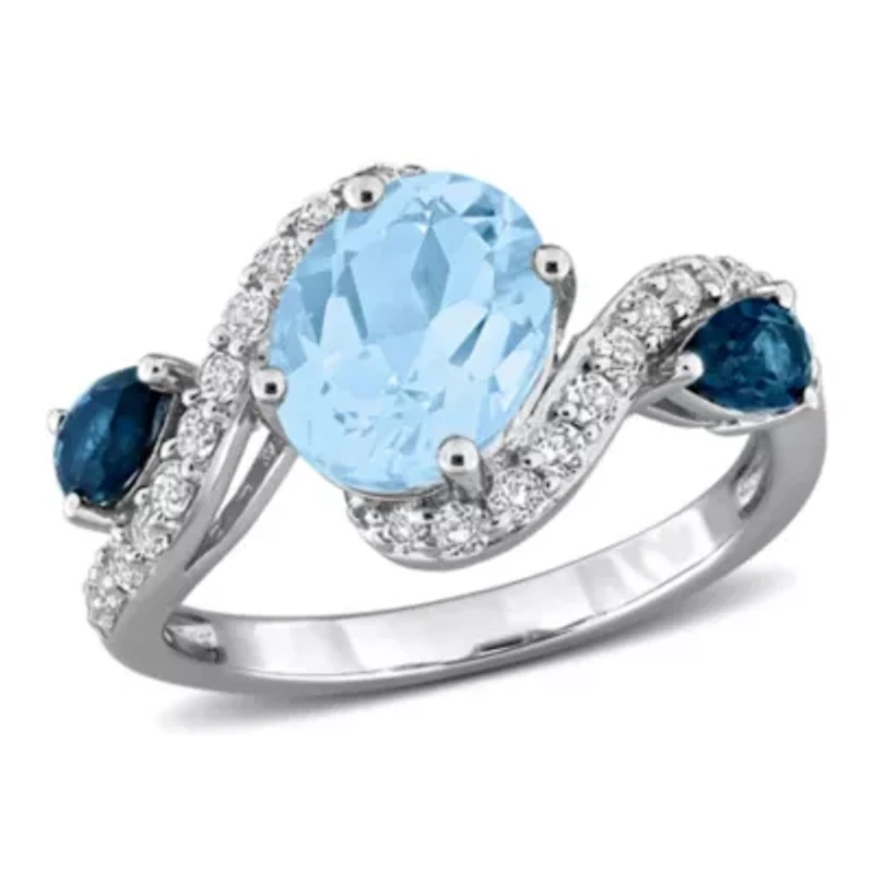 Sky Blue, London Blue & White Topaz Ring Sterling Silver