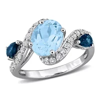 Sky Blue, London Blue & White Topaz Ring Sterling Silver