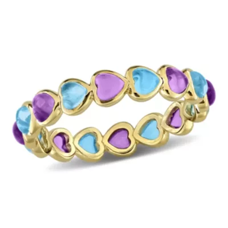 Amethyst-Africa & Swiss Blue Topaz Ring Yellow Plated Sterling Silver