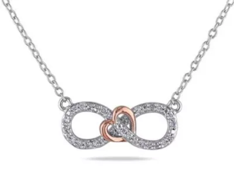 1/10 ct. t.w. Diamond Infinity and Heart Pendant with Chain in Two-Tone Sterling Silver