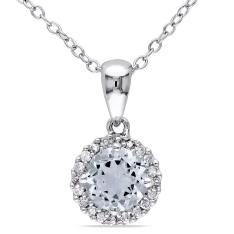 3/4 ct. t.g.w Aquamarine and 1/10 ct. t.w. Diamond Pendant with Chain in Sterling Silver