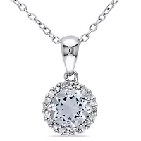 3/4 ct. t.g.w Aquamarine and 1/10 ct. t.w. Diamond Pendant with Chain in Sterling Silver