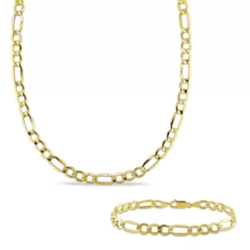2-Piece Set of Men's Figaro Chain Necklace and Bracelet in 10K Yellow Gold, 20" & 9"
