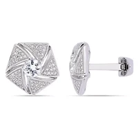 1/2 ct. t.w. Diamond and White Sapphire Cufflink in Sterling Silver