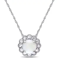 Opal Flower Pendant with Chain in 10K White Gold