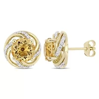 Citrine and White Topaz Swirl Stud Earrings in Yellow Plated Sterling Silver