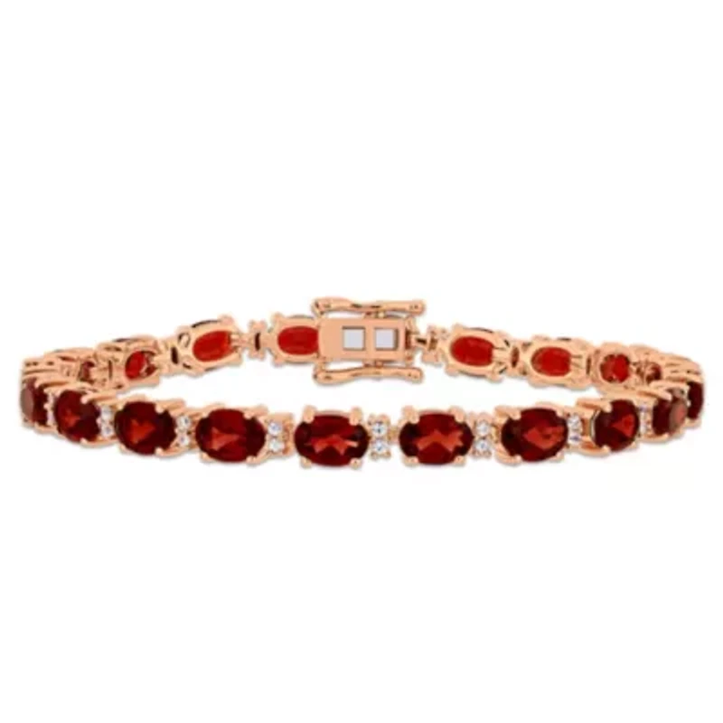 Garnet & White Sapphire Bracelet in Rose Plated Sterling Silver