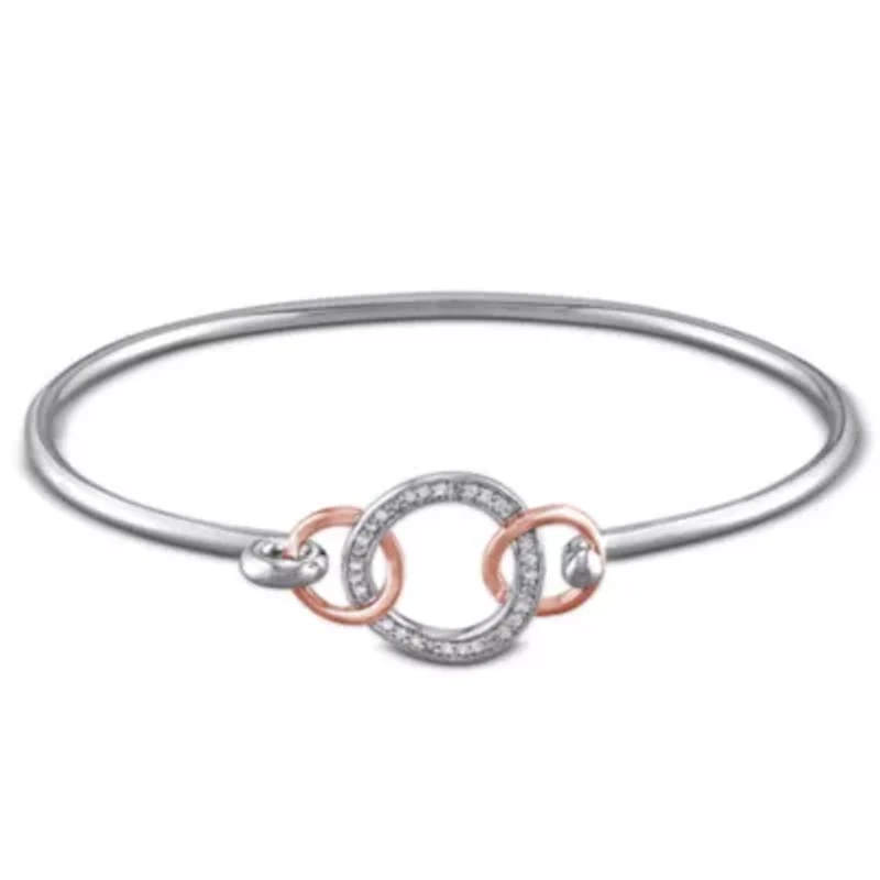 1/10 ct. t.w. Diamond Interlocking Circle Bangle in Sterling Silver