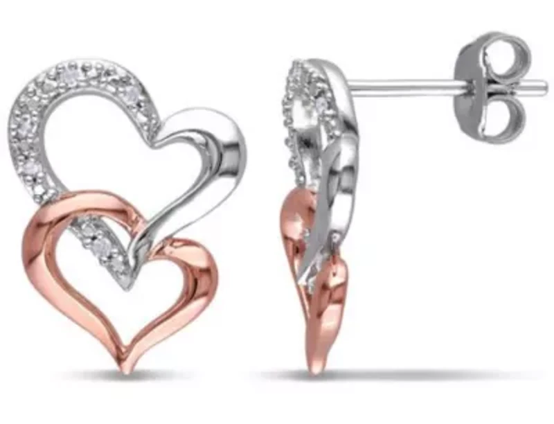 Diamond Double Heart Earrings in Two-Tone Sterling Silver
