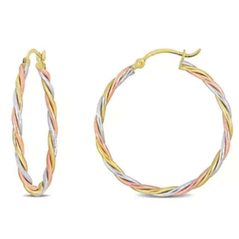 Twisted Hoop Earrings in 10k 3-Tone Gold