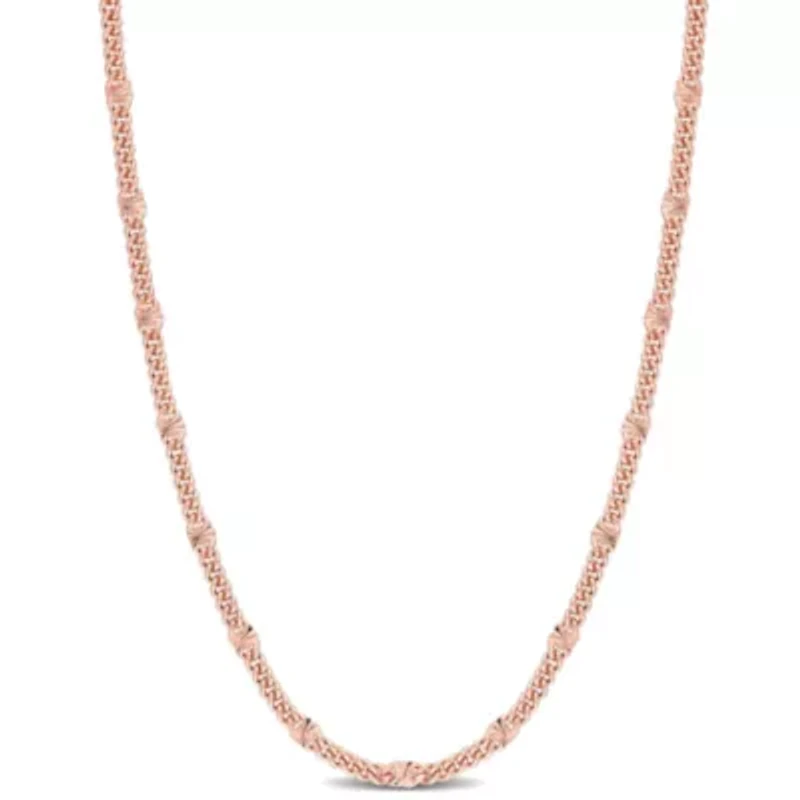Double Curb Link Chain Necklace in 18k Rose Gold Plated Sterling Silver, 24"