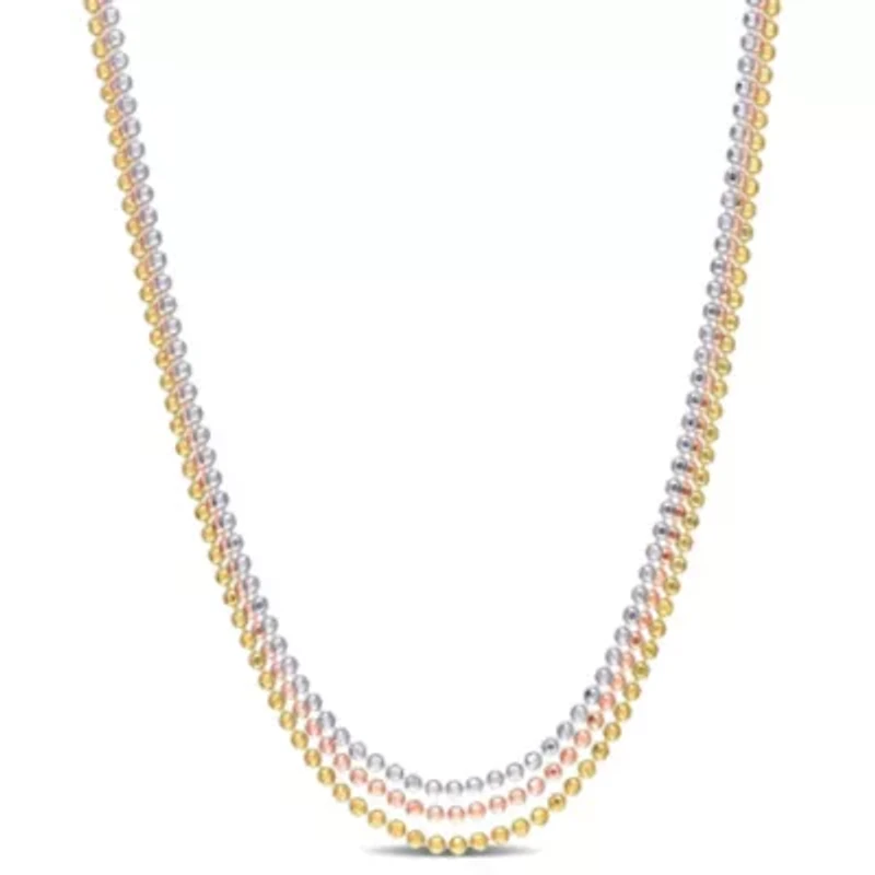 3 Pc Set of 1.5MM Ball Chain Necklaces in White Rose & Yellow Plated Sterling Silver