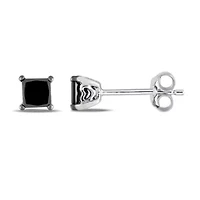 1/2 CT TW Princess Cut Black Diamond Stud Earrings in Sterling Silver