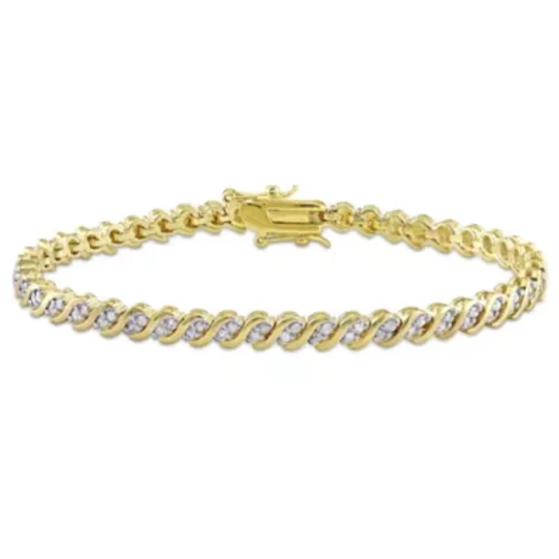 1 CT TW Diamond "S" Link Tennis Bracelet in Yellow Plated Silver