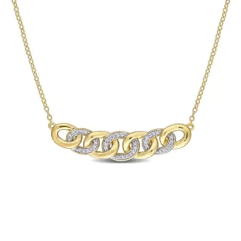 1/6 CT TW Diamond Link Necklace in Yellow Plated Sterling Silver