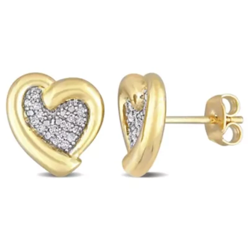 1/6 CT TW Diamond Heart Stud Earrings in Yellow Plated Sterling Silver