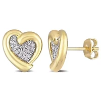 1/6 CT TW Diamond Heart Stud Earrings in Yellow Plated Sterling Silver