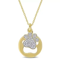 1/10 CT TW Diamond Dog Paw Charm Necklace in 2-Tone Sterling Silver