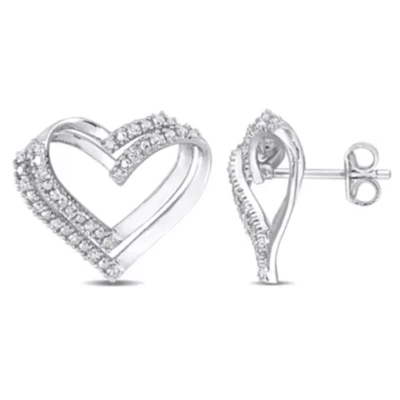 1/5 CT TW Diamond Open Heart Stud Earrings in Sterling Silver