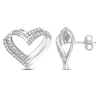 1/5 CT TW Diamond Open Heart Stud Earrings in Sterling Silver