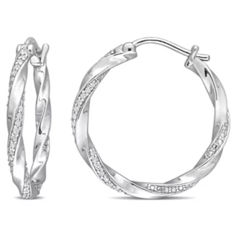 1/4 CT TW Diamond Twisted Hoop Earrings in Sterling Silver