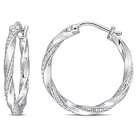 1/4 CT TW Diamond Twisted Hoop Earrings in Sterling Silver