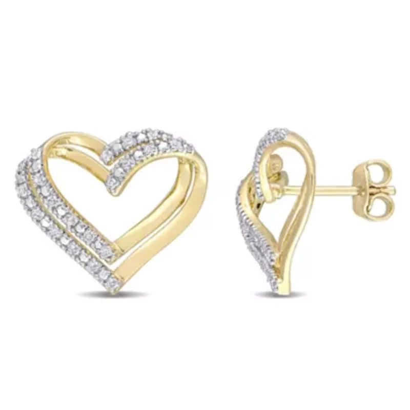 1/5 CT TW Diamond Open Heart Stud Earrings in Yellow Plated Sterling Silver