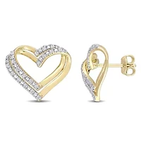 1/5 CT TW Diamond Open Heart Stud Earrings in Yellow Plated Sterling Silver