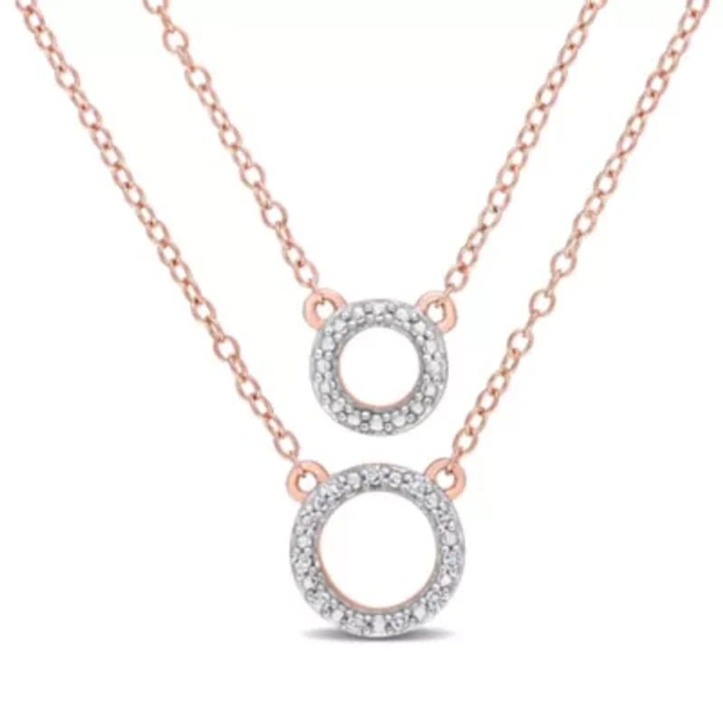 Diamond Accent Circle Two-Strand Necklace in Rose Plated Sterling Silver