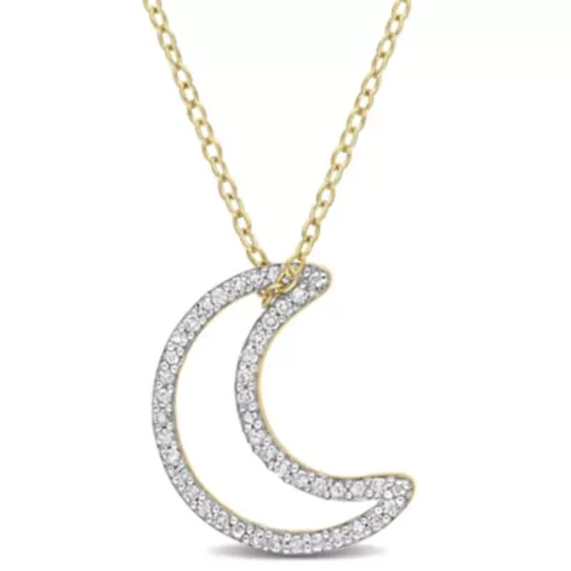 1/5 CT TW Diamond Moon Pendant with Chain in Yellow Plated Sterling Silver