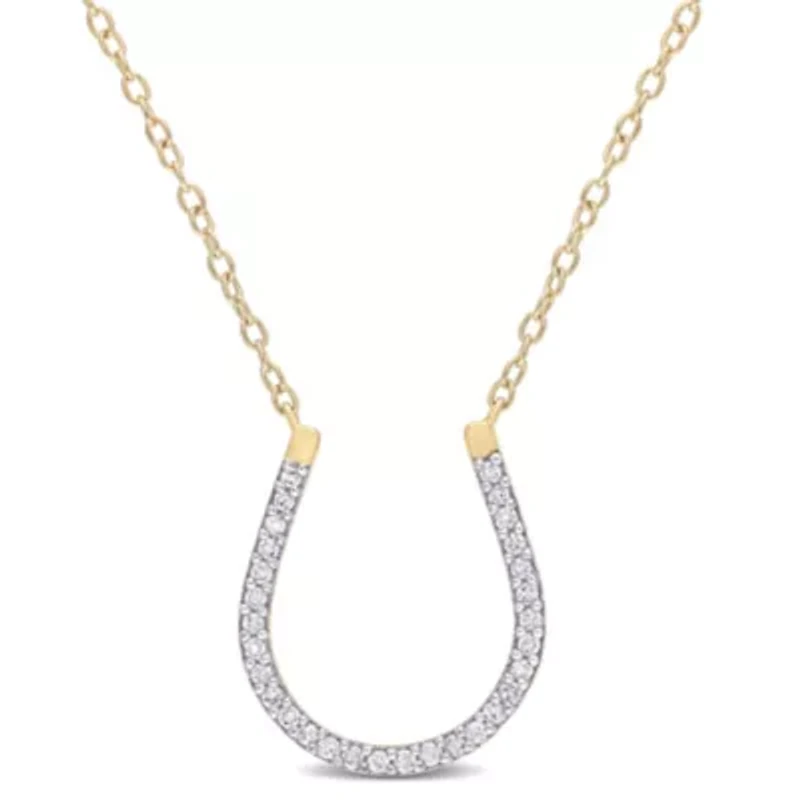 1/6 CT TW Diamond Horseshoe Necklace in Yellow Plated Sterling Silver