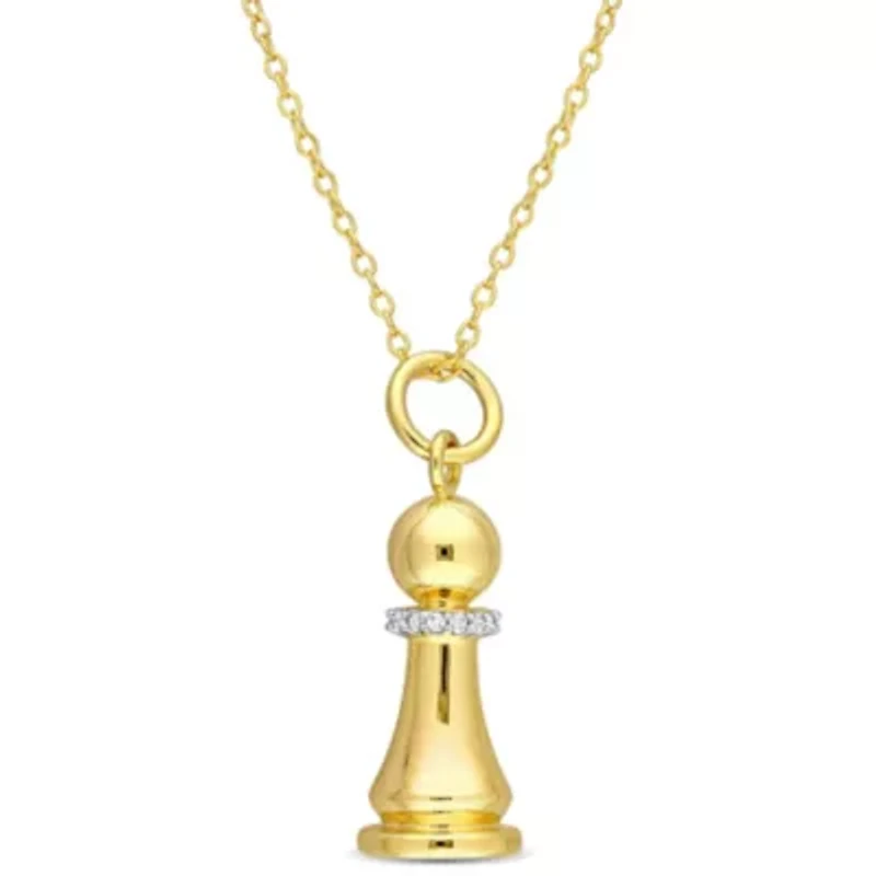 Diamond Accent King Chess Charm Necklace in Yellow Plated Sterling Silver