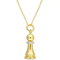Diamond Accent King Chess Charm Necklace in Yellow Plated Sterling Silver