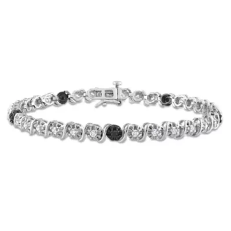 1 CT TW Black & White Diamond Tennis Bracelet in Sterling Silver