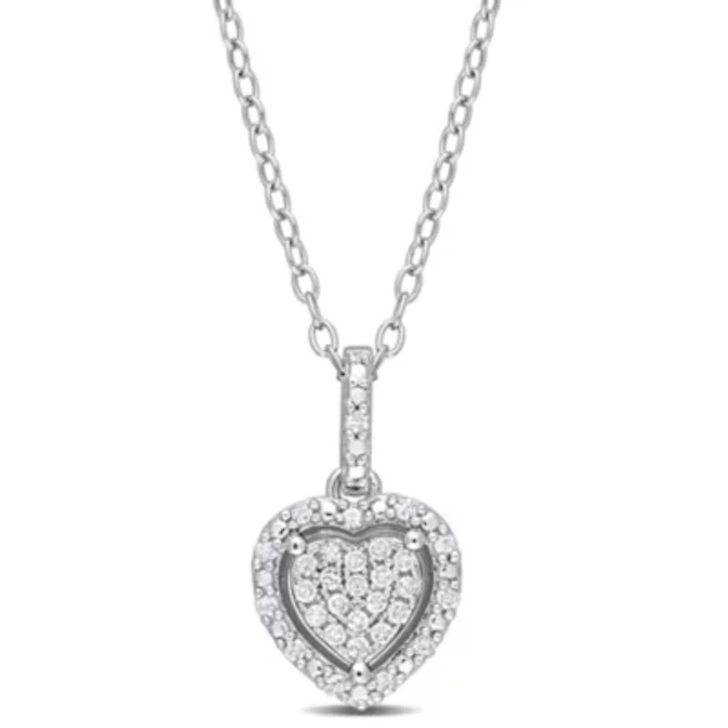 1/6 CT TW Diamond Halo Heart Necklace in Sterling Silver