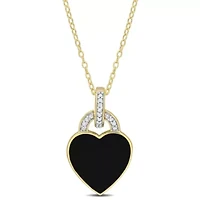 1/10 CT TW Diamond Black Enamel Heart Necklace in Yellow Plated Sterling Silver