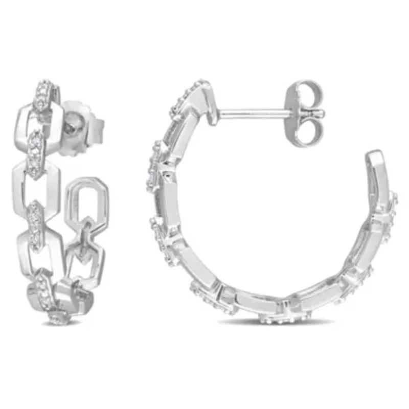 1/7 CT TW Diamond Link Semi-Hoop Earrings in Sterling Silver